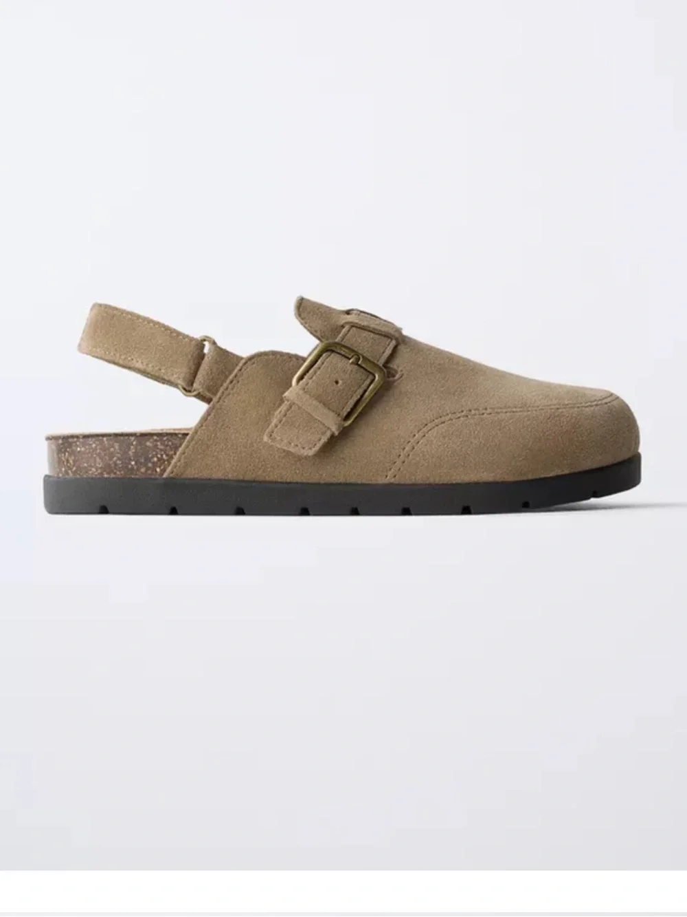 Zara Kids Suede Buckle Clog in Taupe
